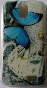 Силиконов гръб ТПУ за Lenovo A328 сив със синя пеперуда